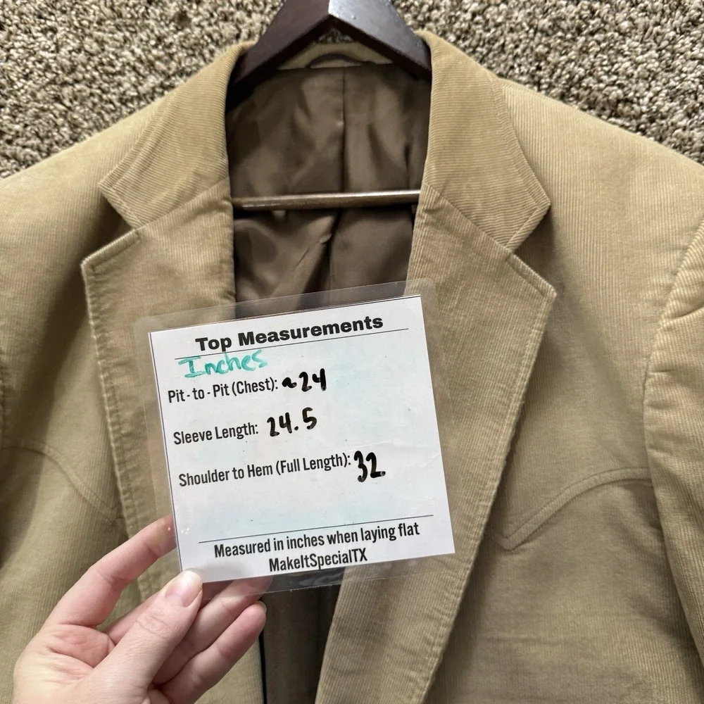 Circle S‎ 48R Tan Corduroy Blazer Western Elbow Patches Cowboy Jacket USA VTG